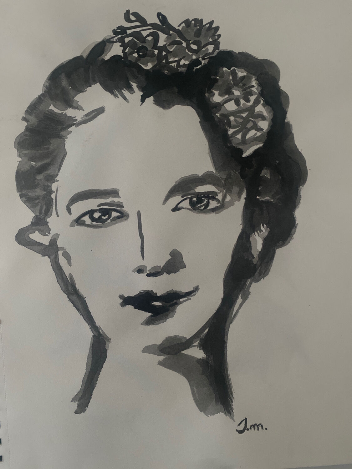 Contemporary portrait of a woman in ink
