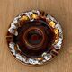 Vintage brown ashtray with drip glaze, 1970s ceramic pottery.