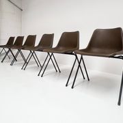 Brown and black set of 6 Polyprop chairs on a metal frame. The Polyprop cha