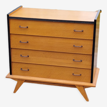 Vintage chest of drawers from the 50s in blond oak feet compass 4 drawers