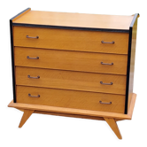 Vintage chest of drawers from the 50s in blond oak feet compass 4 drawers