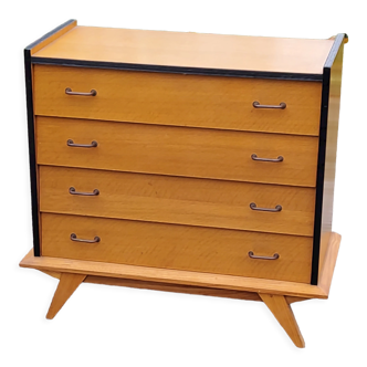 Vintage chest of drawers from the 50s in blond oak feet compass 4 drawers