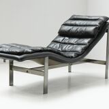 Vintage Lounge daybed in black leather by Mobel Italia - Italy