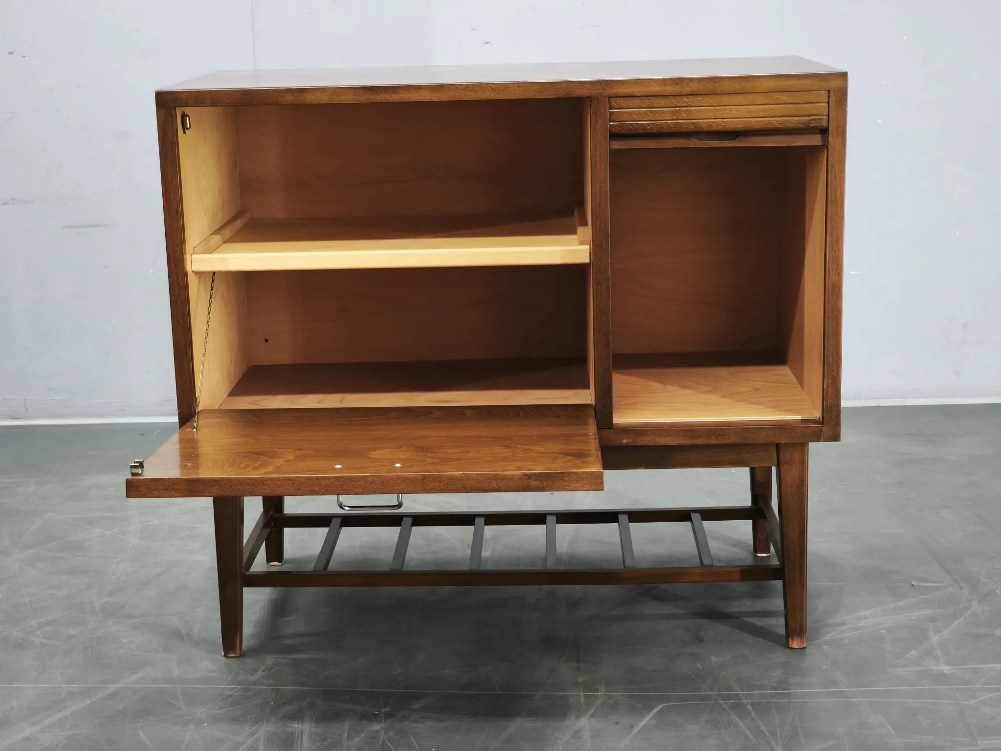1960s Danish Modern Beech Wood Bar Cabinet with Tambour Door