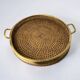 Circular rattan and brass tray, Italy, 1970s, 38 cm diameter