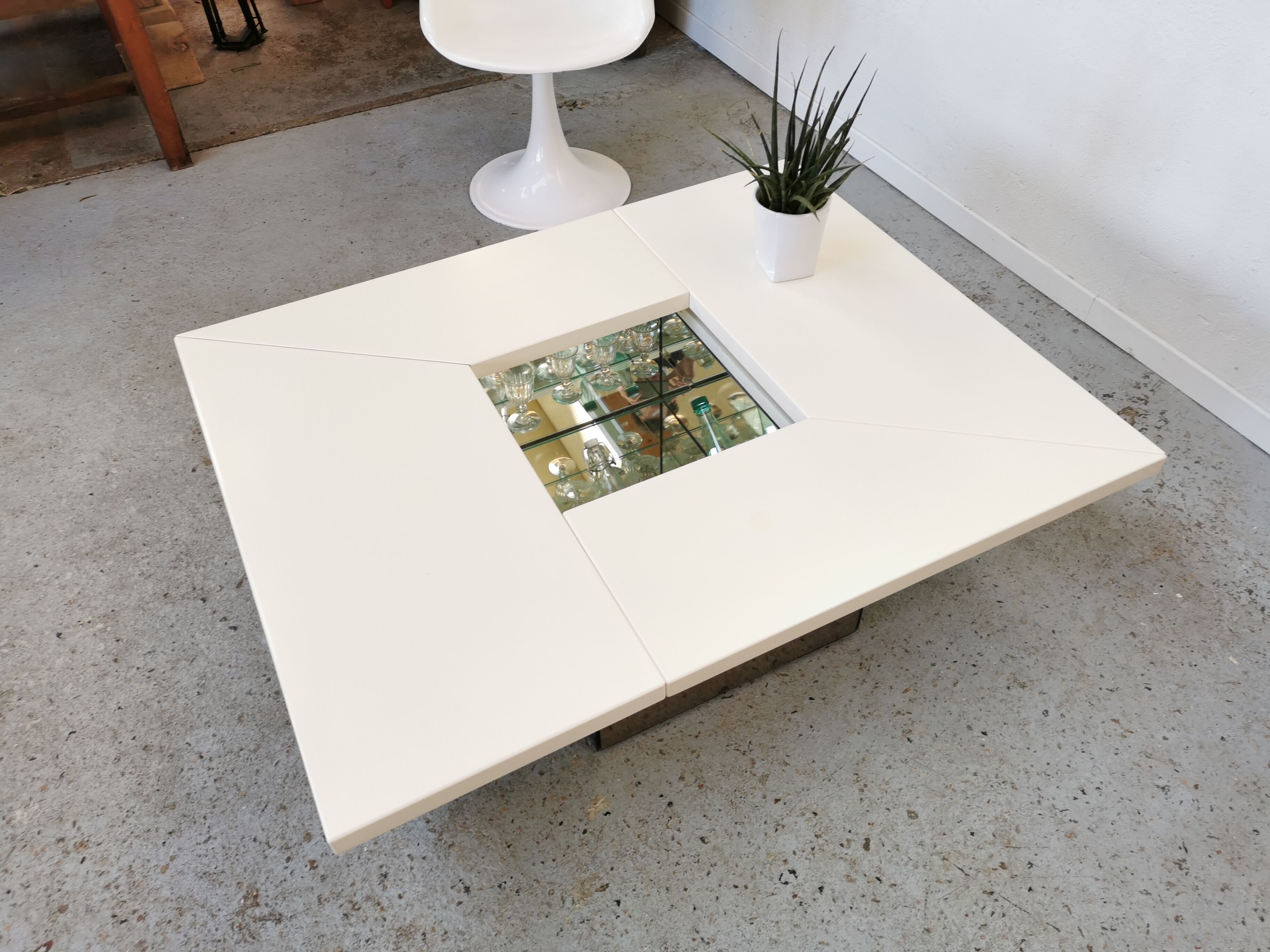 Table basse bar vintage Roches Bobois design Paul Michel 1970