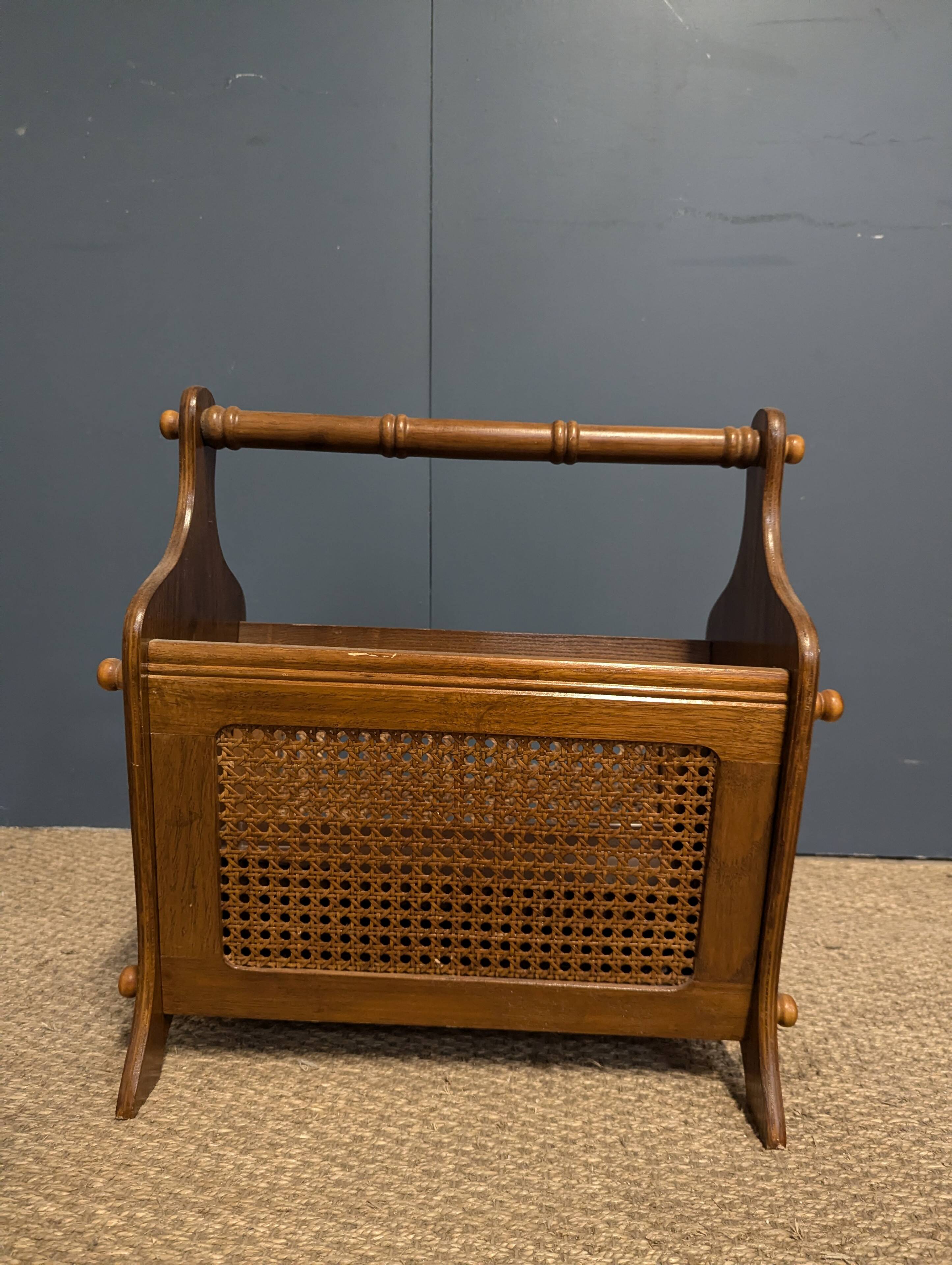 Wooden magazine rack with cane work