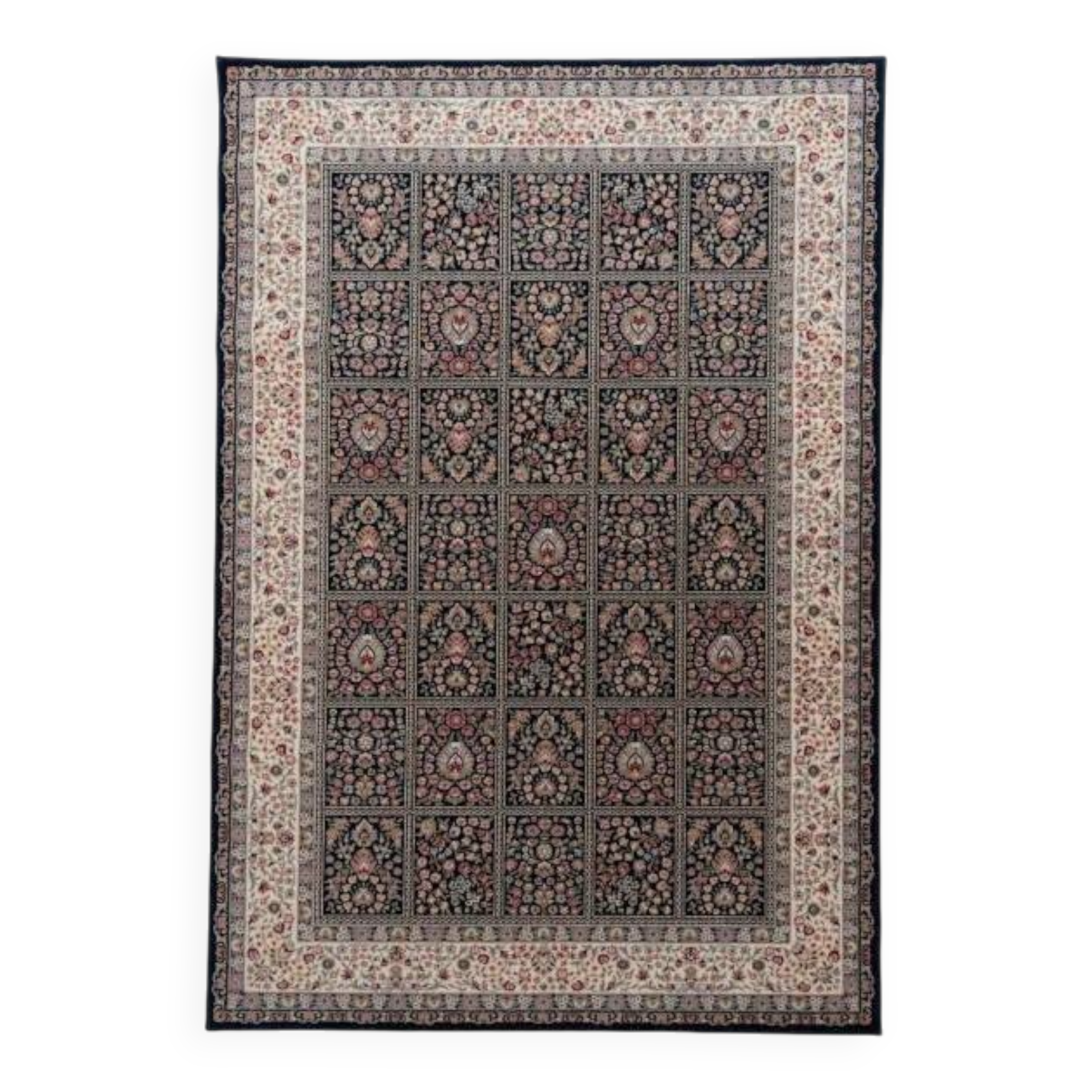 Black floral AKKA oriental rug - Wool