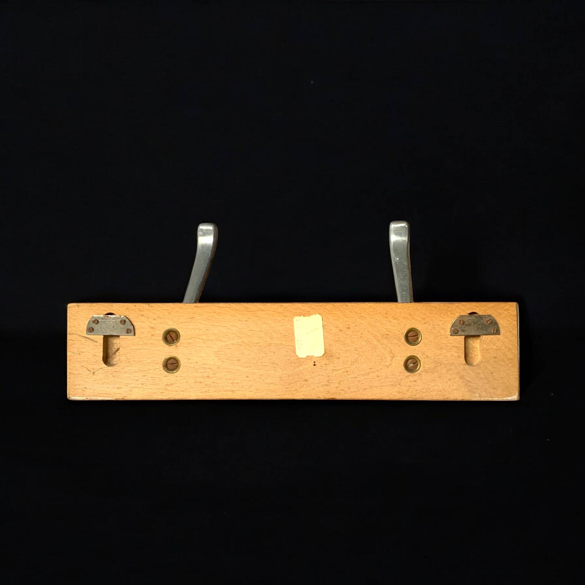 Vintage wooden wall coat rack - 2 hooks