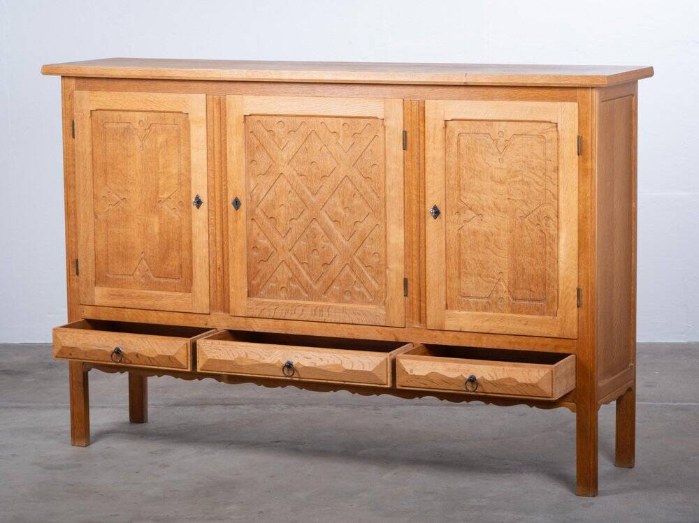 Brutalist Oak Sideboard attributed to Henning Kjærnulf, Denmark, 1960s