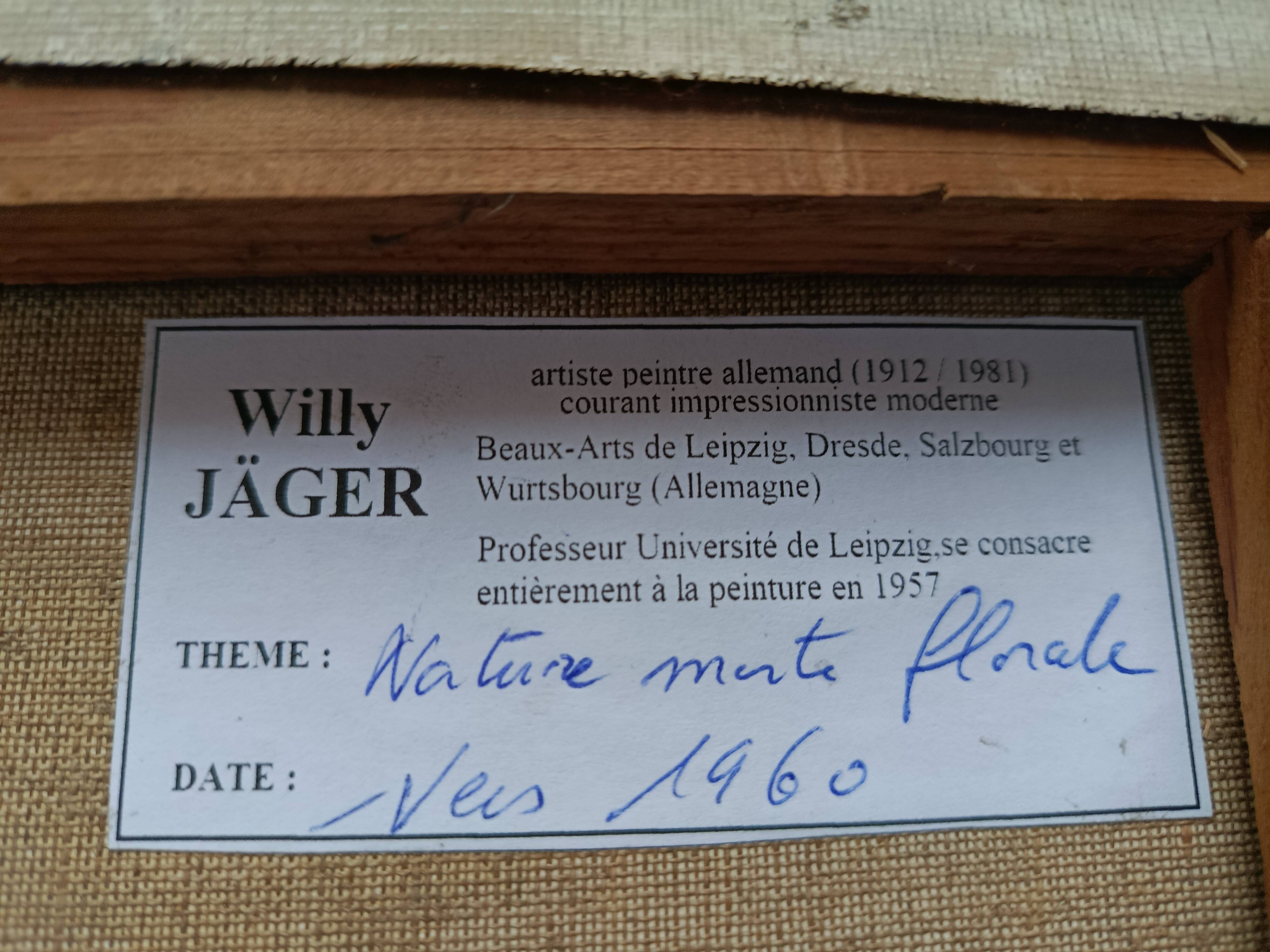 Hst still life bouquet flower in vase by willy jager 1960 germany 1960