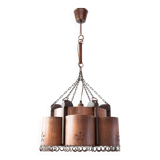 Large Scandinavian copper and wood pendant lamp circa 1970