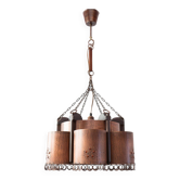 Grande lampe suspension scandinave cuivre et bois vers 1970