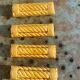 6 enameled ceramic knife holders, slip, vintage golden yellow
