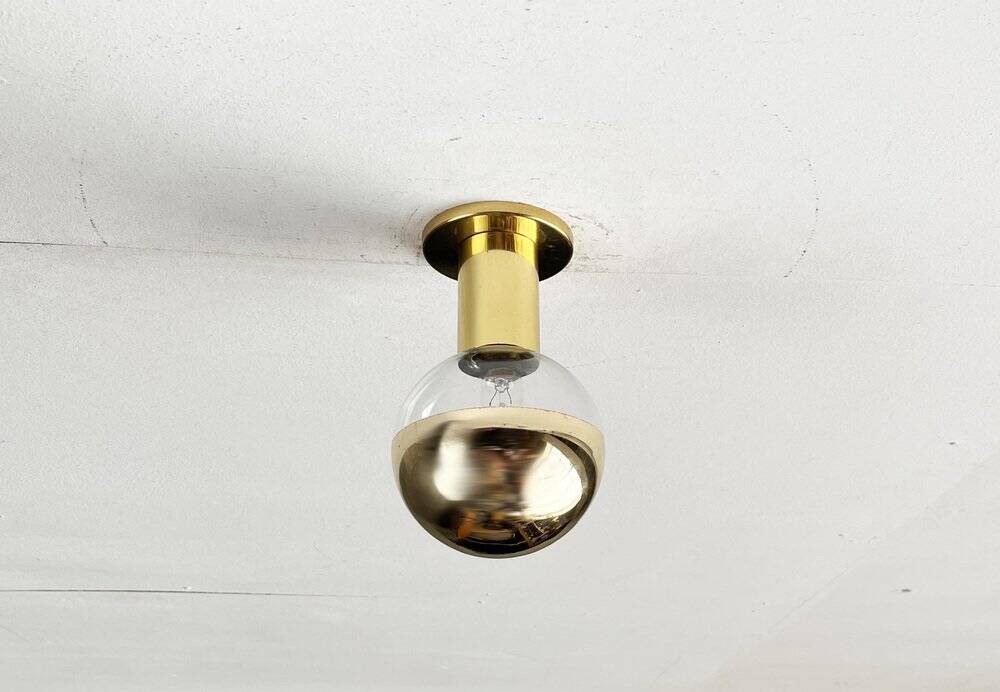 Vintage German Space Age Brass Ceiling Lamp by Motoko Ishii for Staff, 1970s