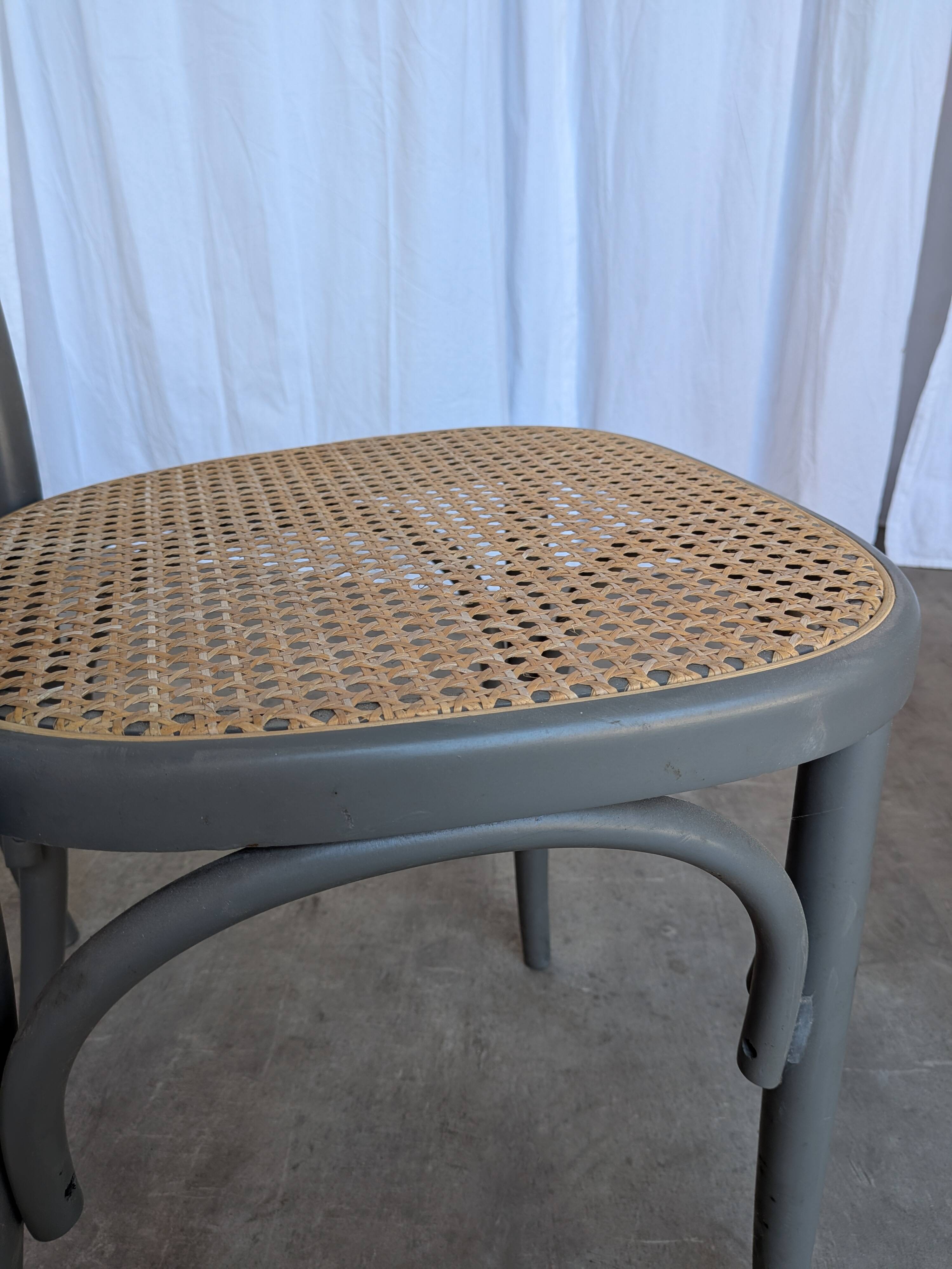 Set of 4 Vintage Gray Thonet Style Dining Chairs with Cane Seat