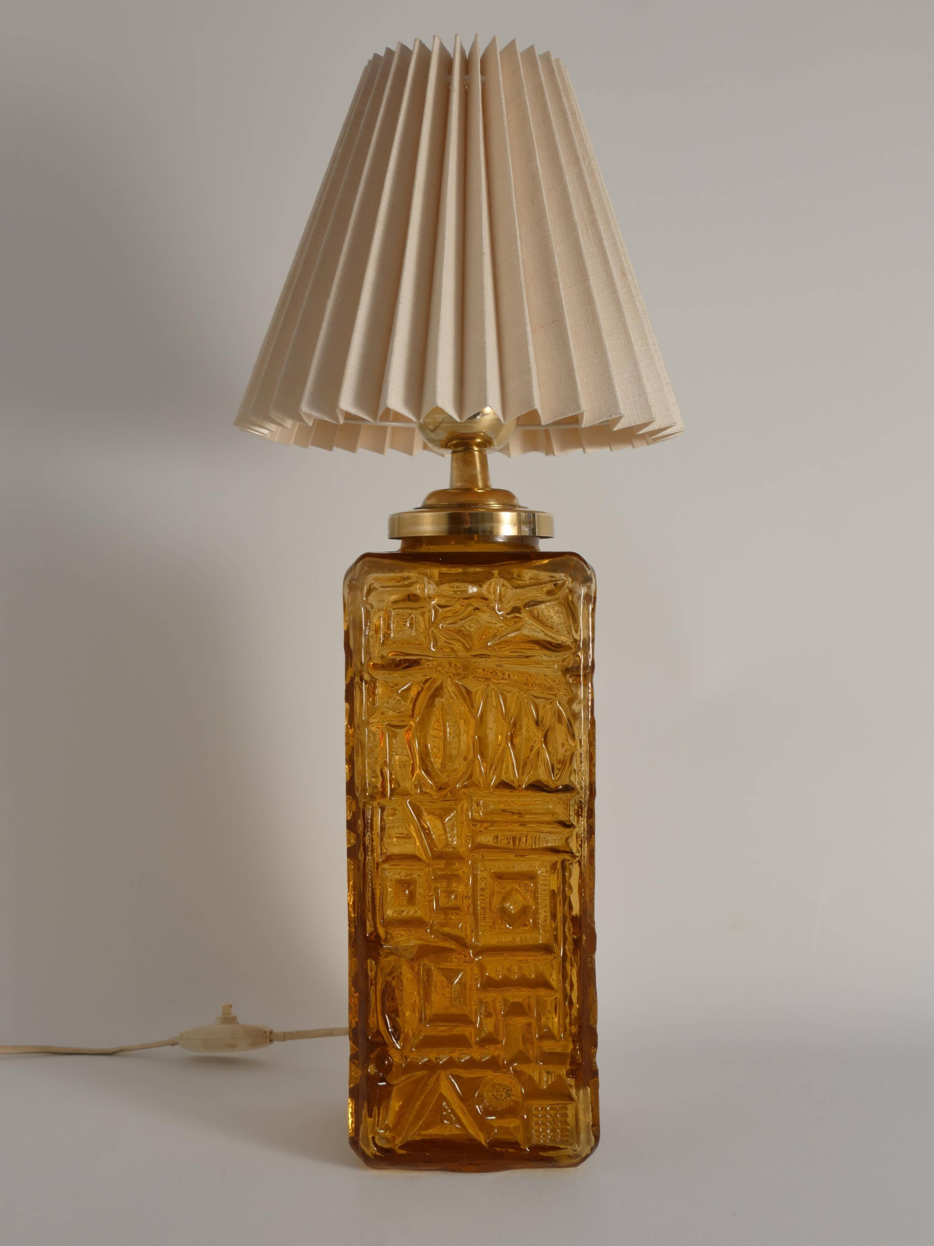 Large Amber Glass Table Lamp by Gustav Leek for Orrefors, 1960s