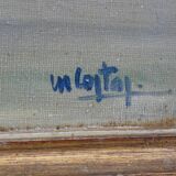 Original Impressionist Landscape Oil on Board Boats in Harbor