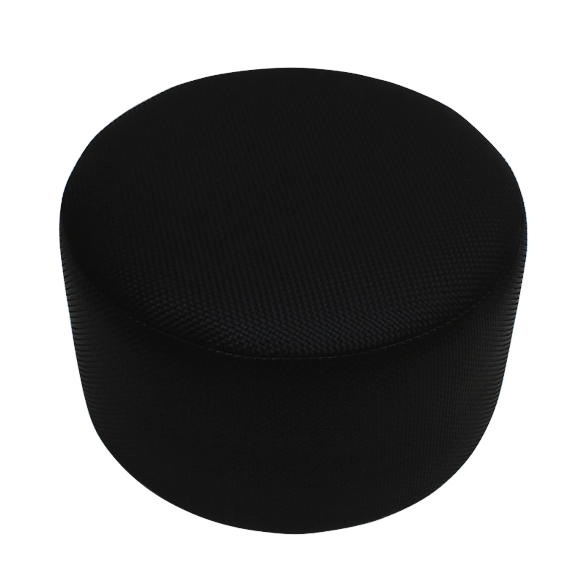 Contemporary Upholstered In Black Braided Lambskin Circular Pouff