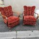 Paire de fauteuils année 50 tissu bordeaux
