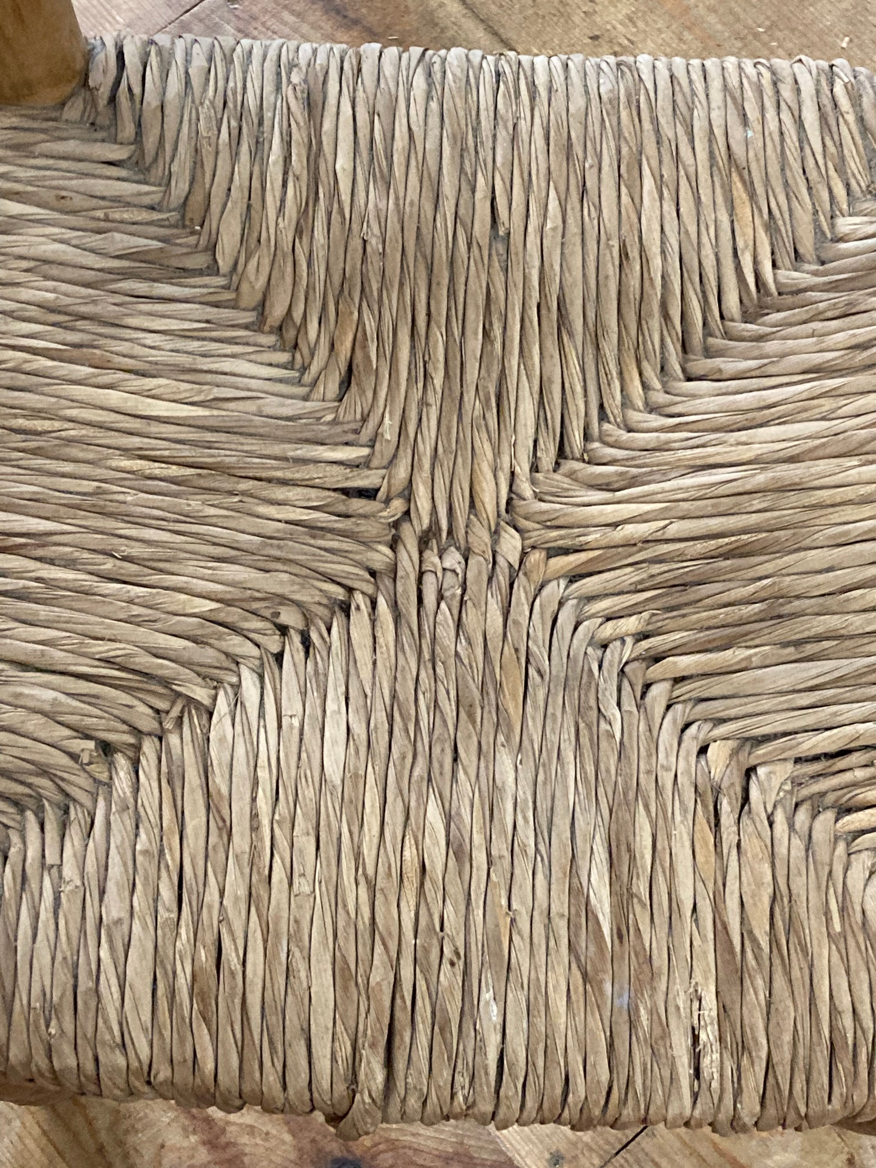 Pair of rustic-style vintage straw wood brutalist chairs