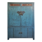 Armoire chinoise ancienne en bois laqué bleu 99cm