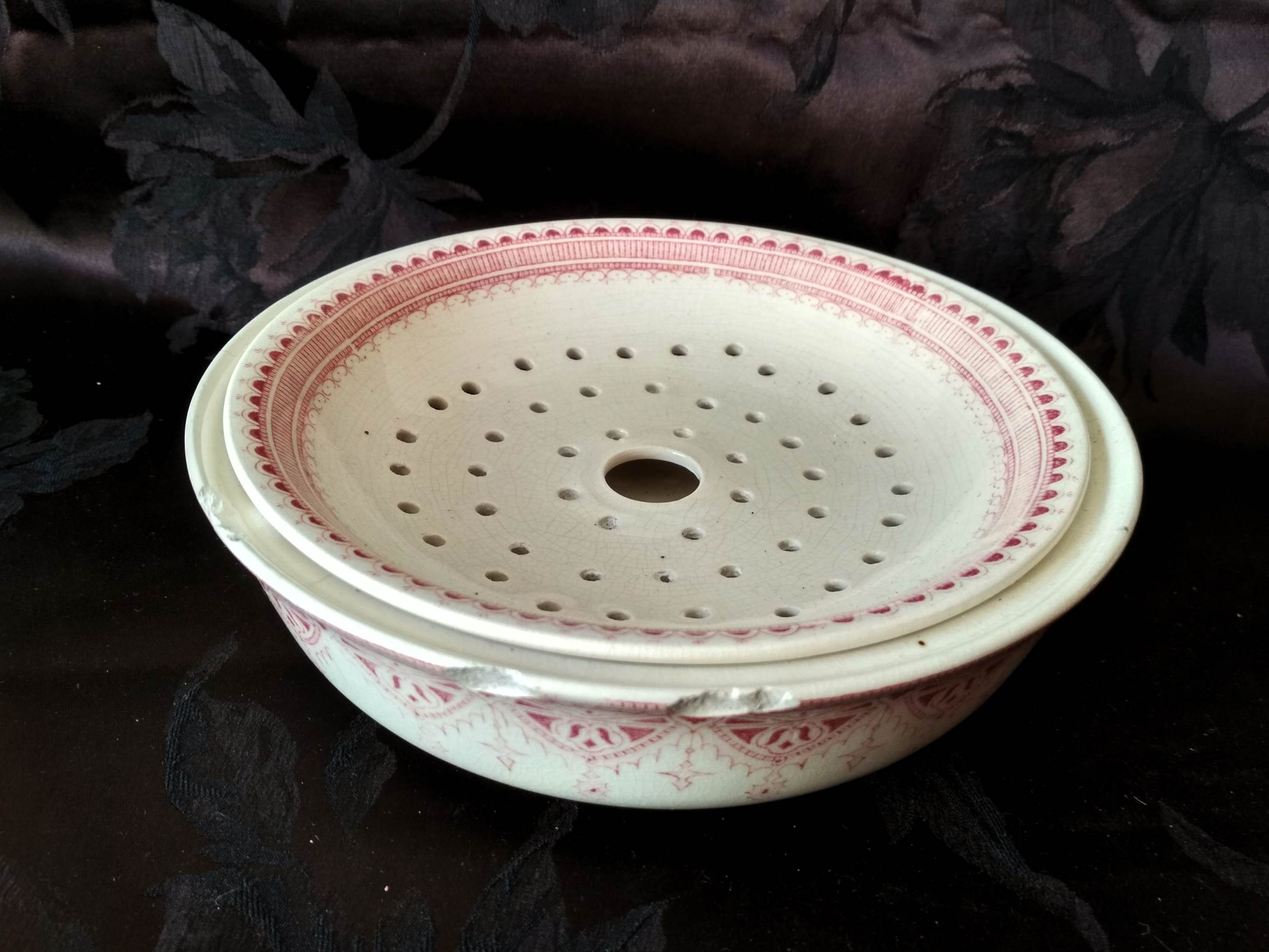Hollow plate fruit drain - sarreguemines earthenware "calcutta"