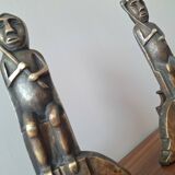 Anton Prinner pair of bronze andirons, Shaman model, statuettes vi