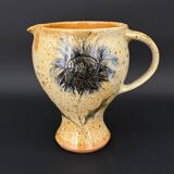 Stoneware pitcher signed Suzanne Dauliach – Incised Floral Thistle Decor