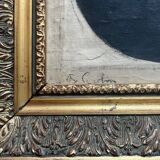 Oil painting on canvas "Portrait of Grandmother" signed + frame, 19th century