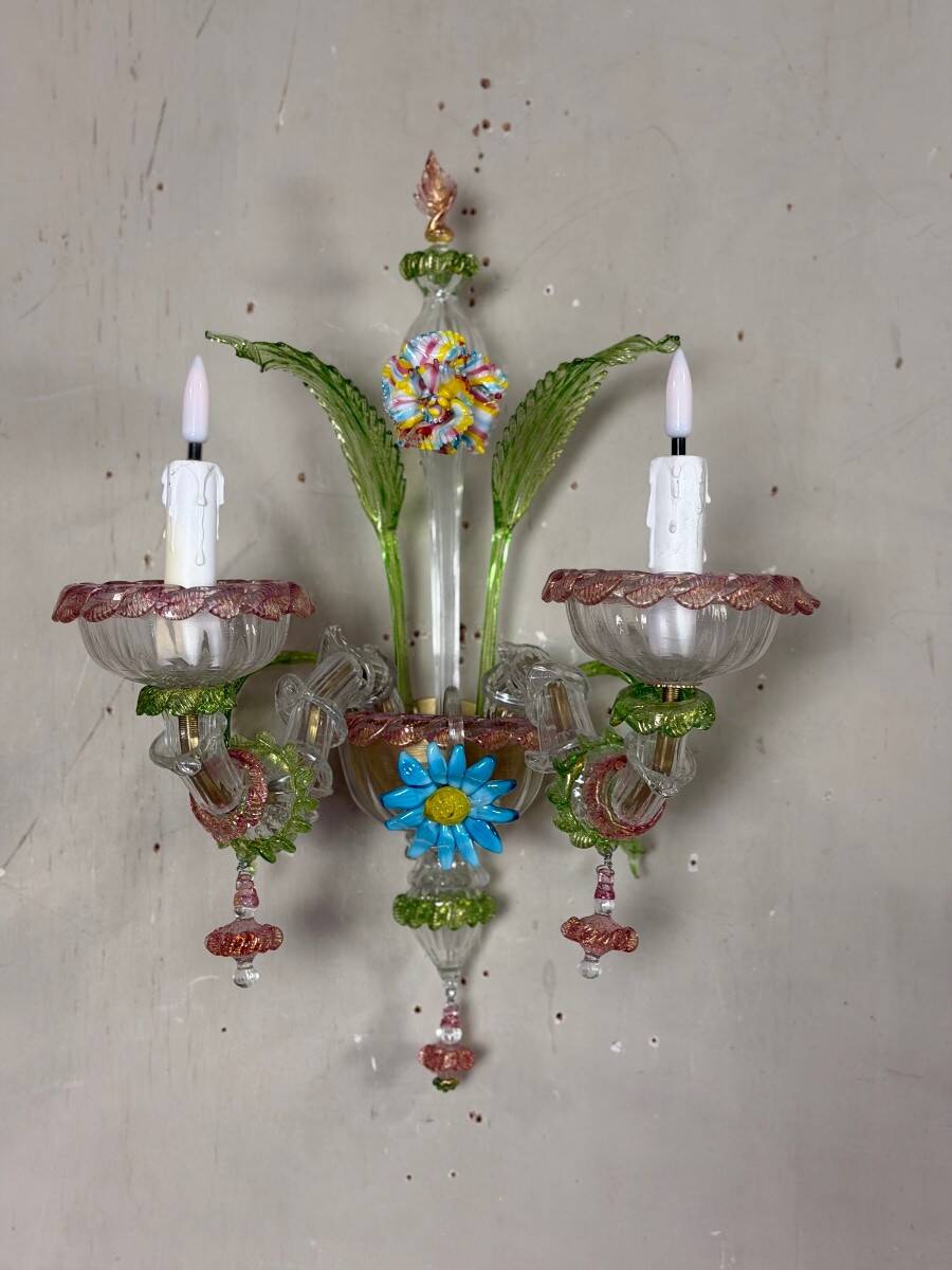 Set of 3 Venetian wall lights in multicoloured Murano glass, circa 1950