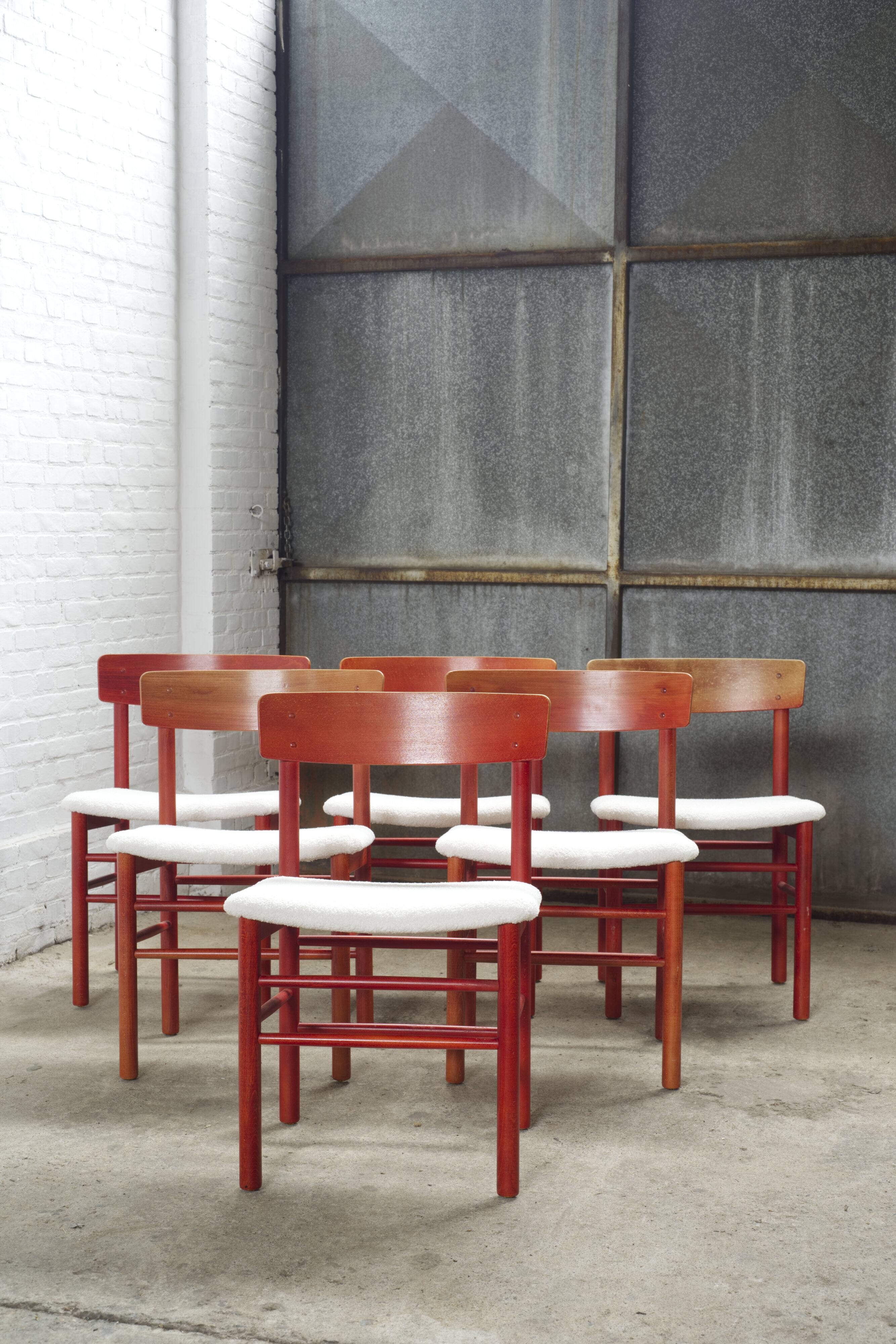 Set of six red stained Farstrup dining chairs 'model 250', Denmark, 1960s
