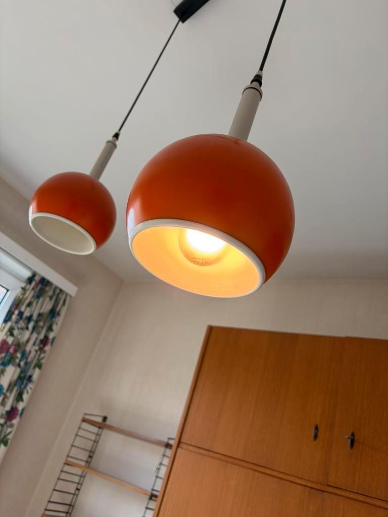 Vintage orange eye ball / suspension with 2 light points.