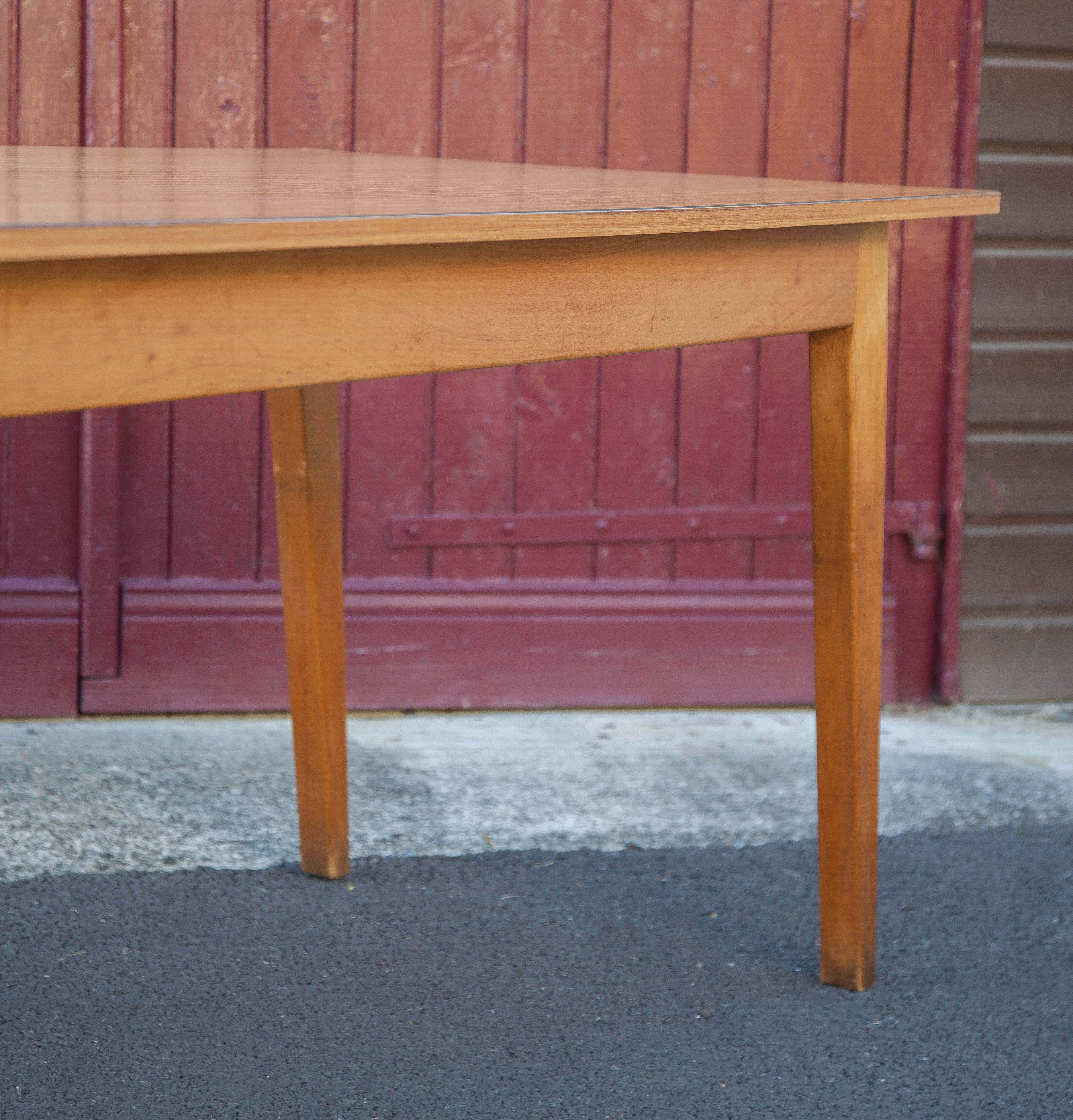 Antique dining table, wooden table and formica tray