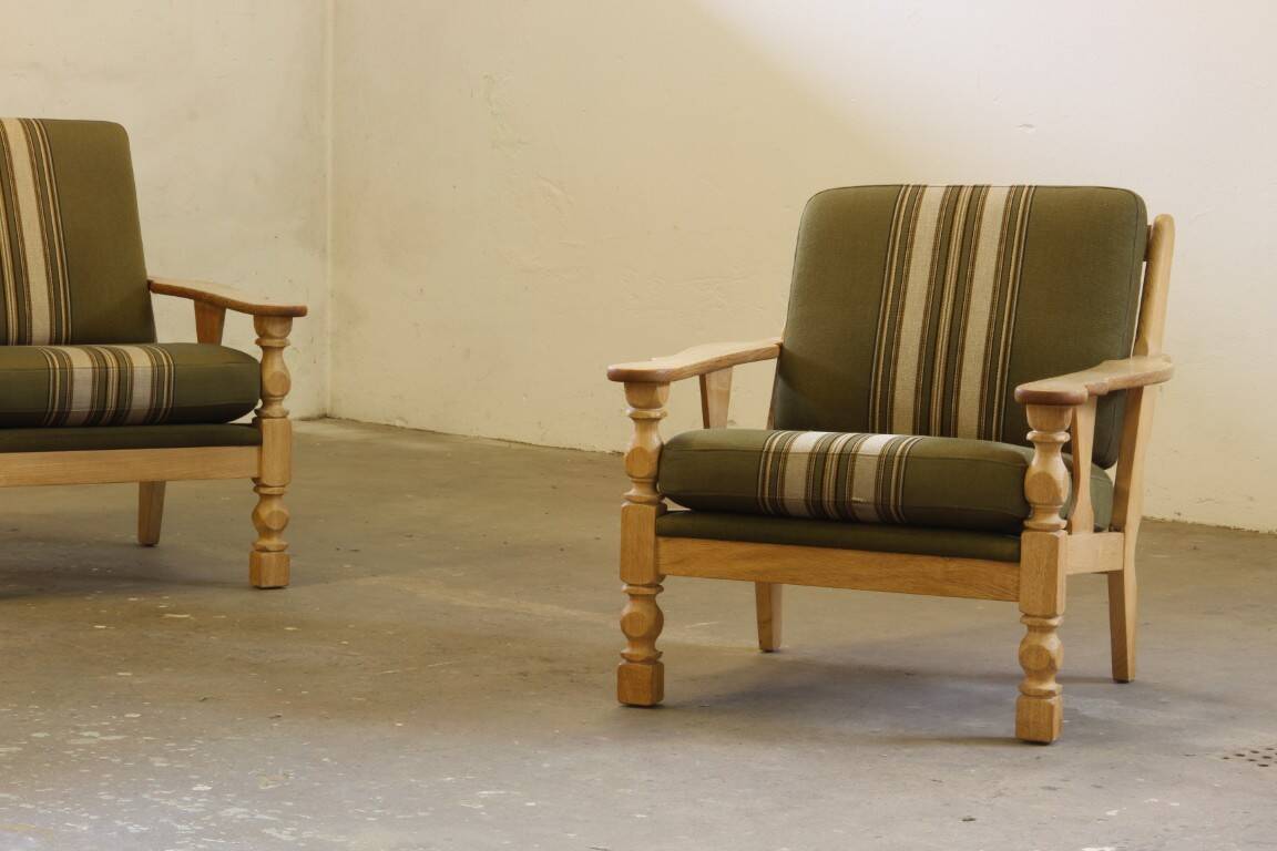 Vintage 1960s Danish low back lounge chairs in light oak, Henning Kjærnulf style