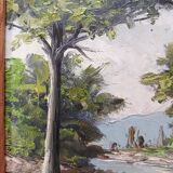 OIL ON PANEL 20th CENTURY: LANDSCAPE river and forest, signed H.L or S.L., frame