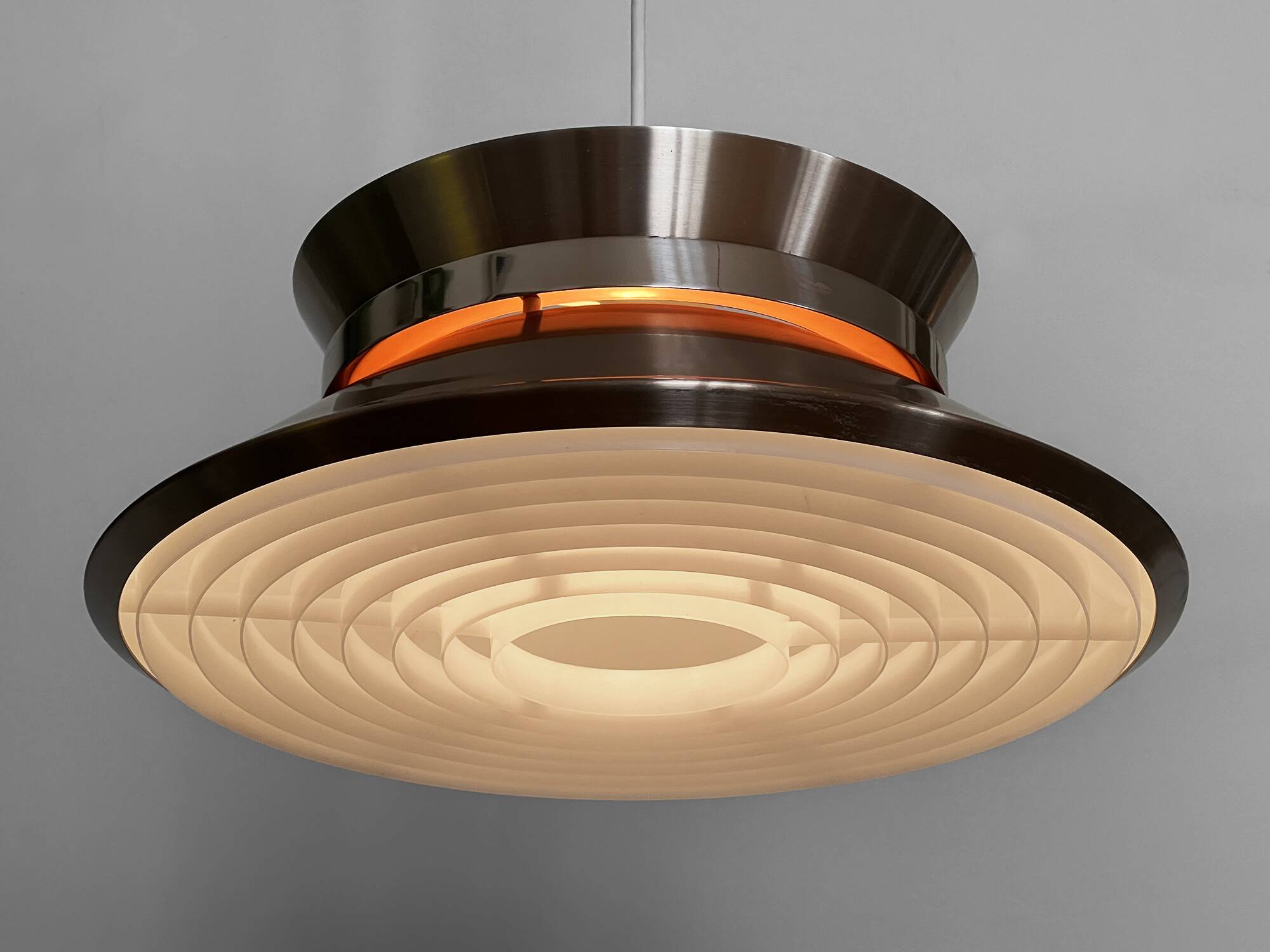 Copper colored aluminium pendant light by Carl Thore for Granhaga Metall. Sweden 1970s