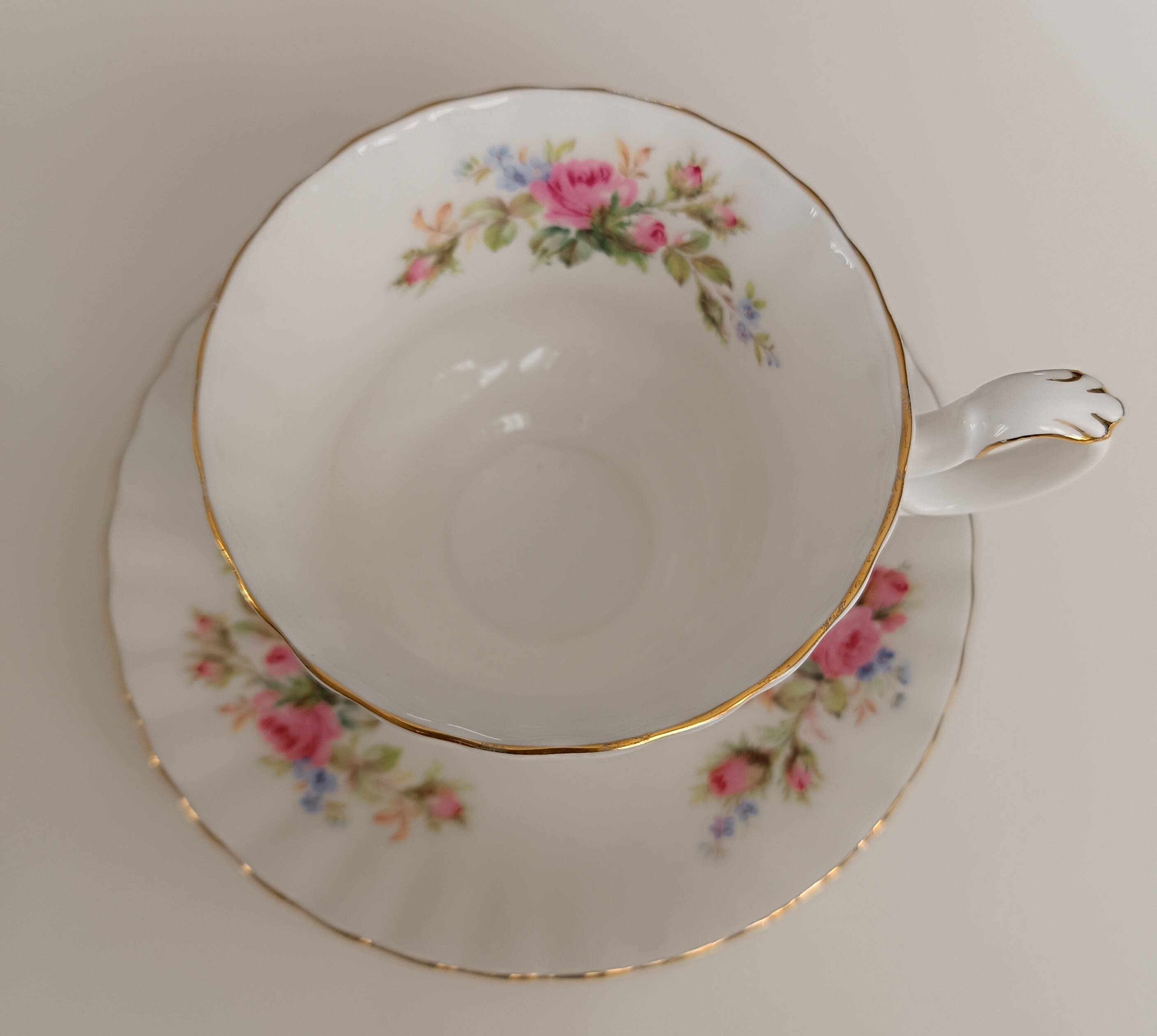 Royal Albert English porcelain set of 2 cups, saucers, and milk jug.