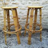 Bamboo tiki bar and two stools