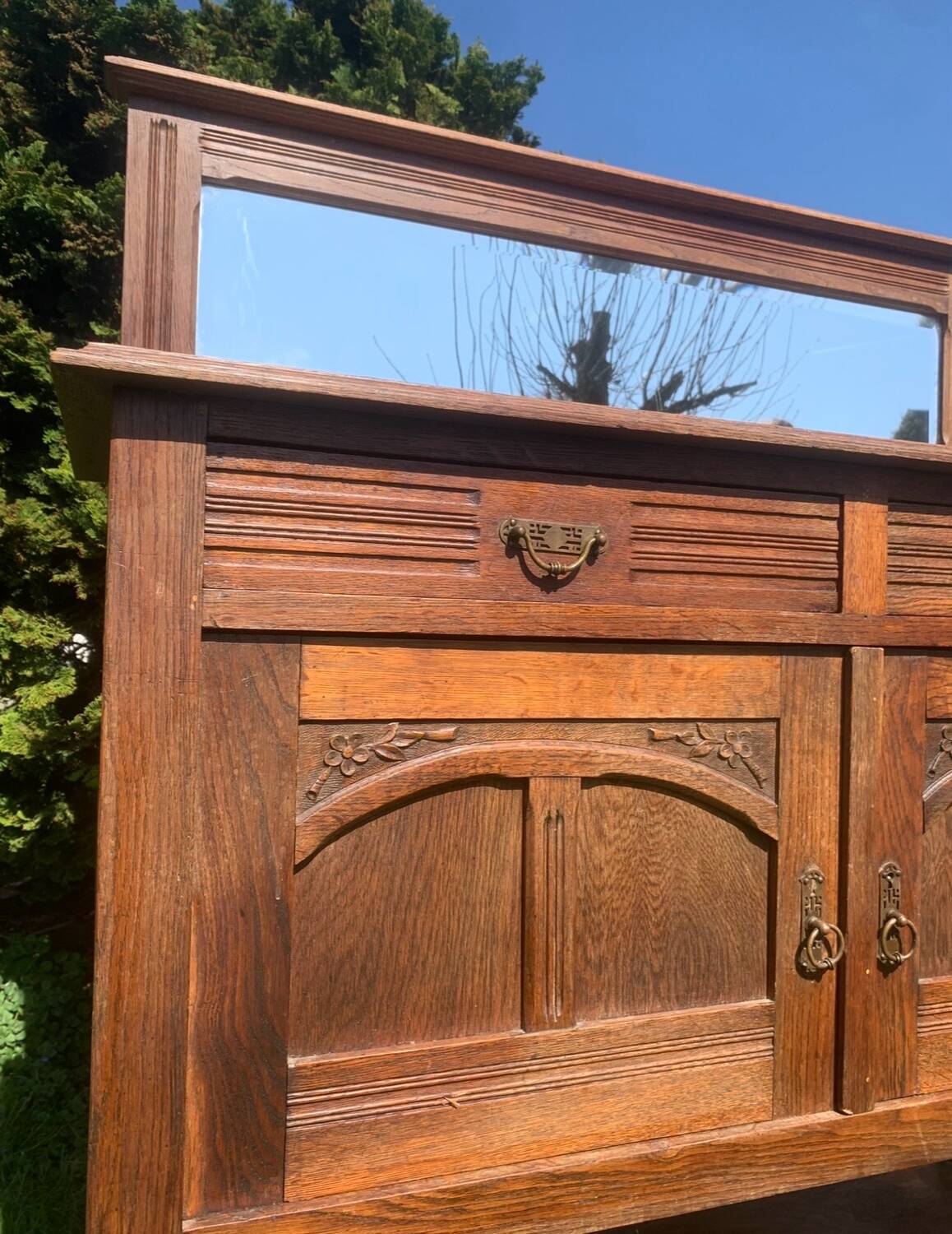 Antique solid wood sideboard with mirror — Art Nouveau style