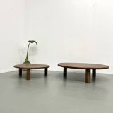 Duo of large modernist tripod coffee tables