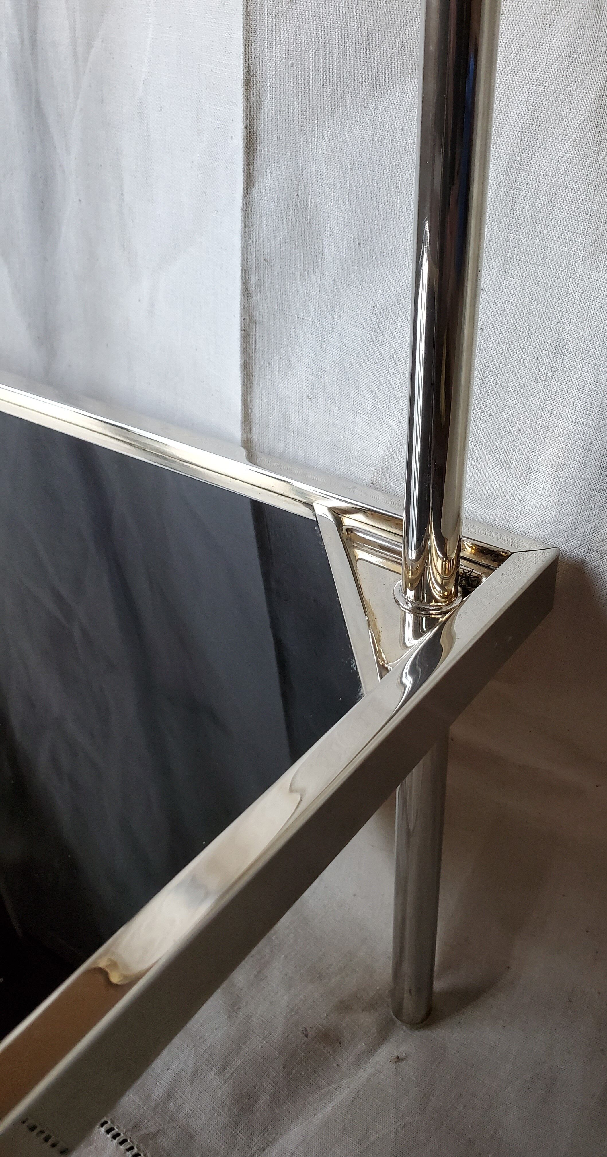 70s black glass and gold metal side table