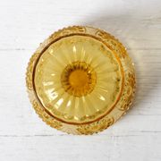 Godinger Amber Honey Pressed Glass Pedestal Bowl – Vintage USA 2000s