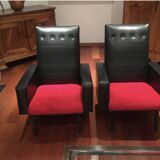 Pair of vintage armchairs in skai and fur
