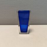 Small delicious glass vase in double layer glass (transparent and blue)