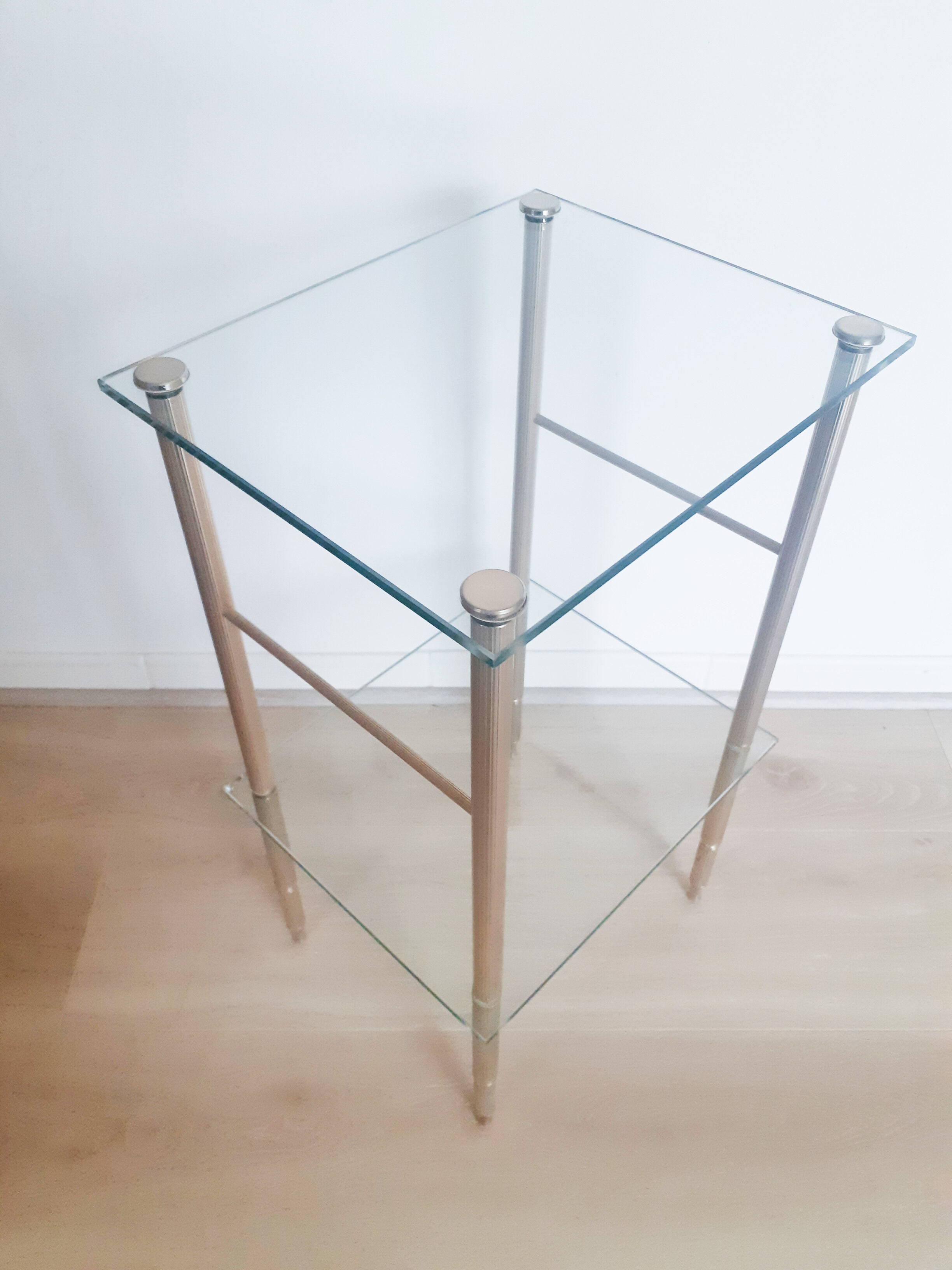 Glass and gilded brass pedestal table, 50s