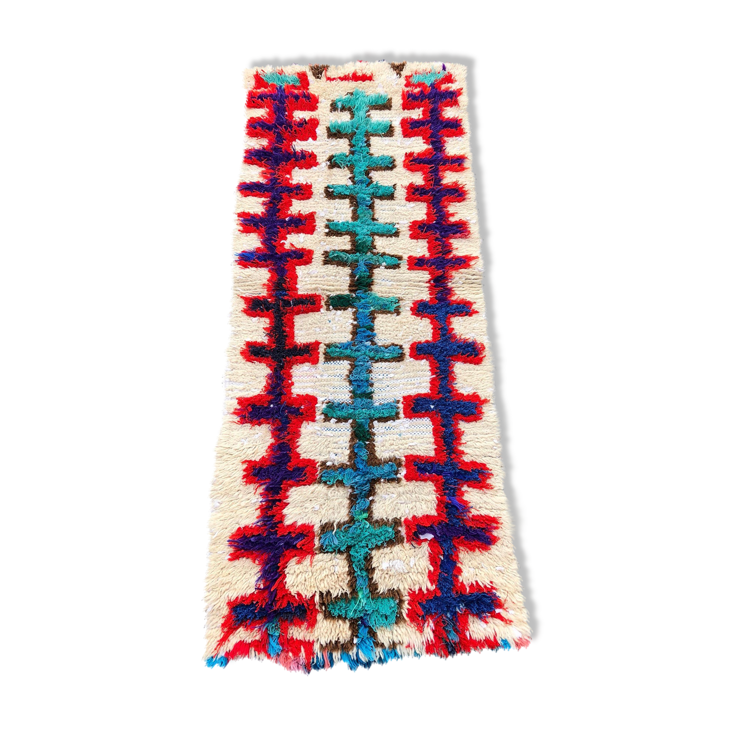 Azilal vintage wool and handmade cotton rug 70x180 cm