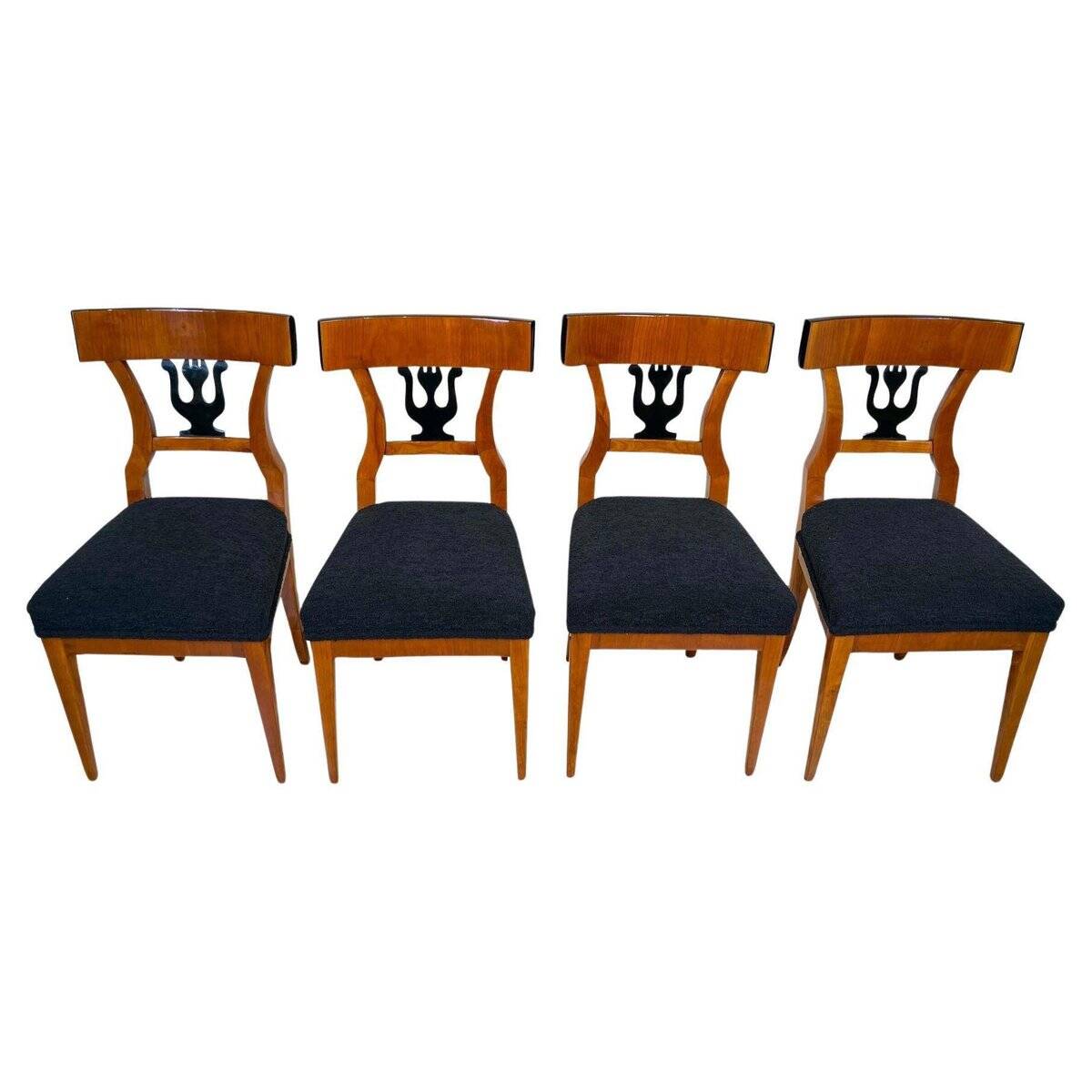 German Biedermeier Chairs in Cherry Veneer, 1830, Set of 4