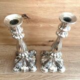 Antique Pair of Solid Silver Flambeaux Candlesticks with Unicorn Hallmark, Early X