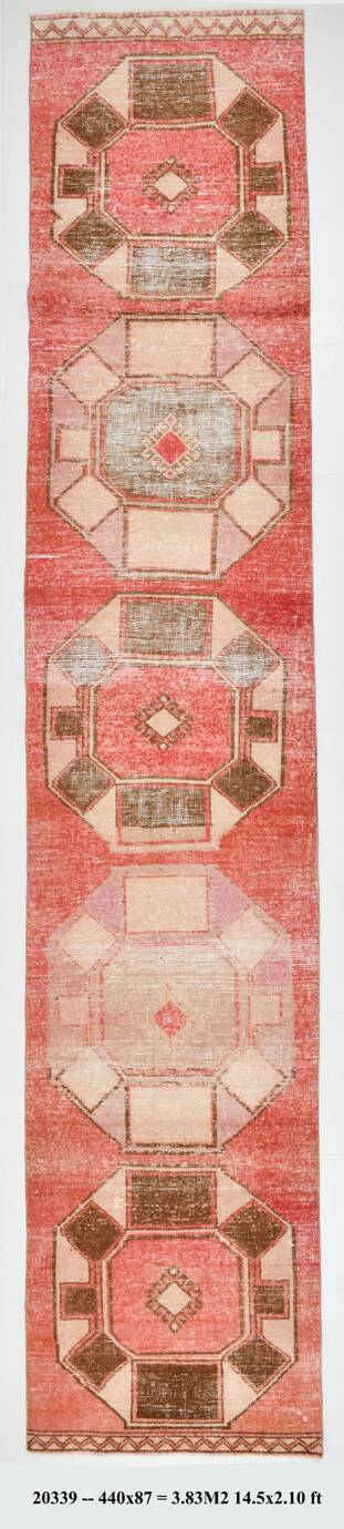 3x15 Vintage Runner Rug, Turkish Runner, Long Wide Hallway Runner, 87x440Cm